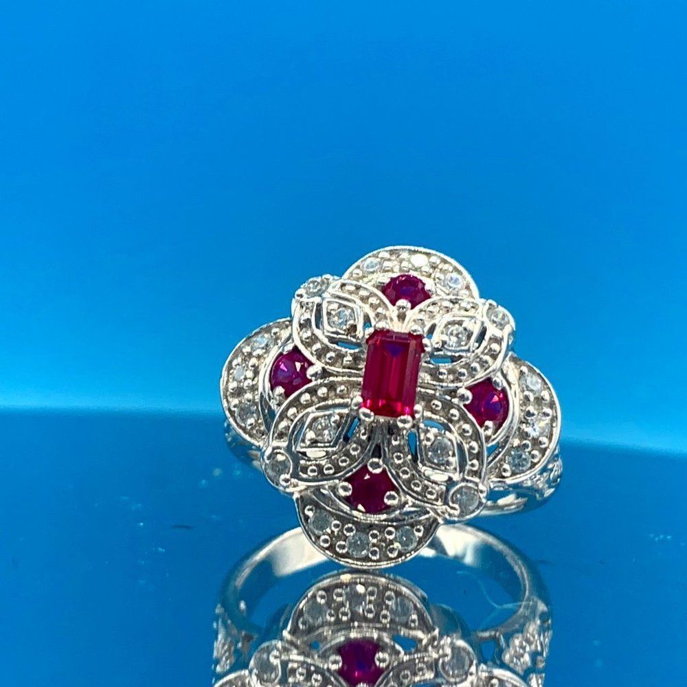 Genuine Vintage Sterling Silver Edwardian Art-Deco Ruby Ring